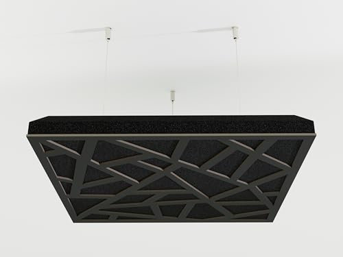 4er-Pack – Abgehängtes Decken-Akustikpaneel (Wolken-Design) mit Befestigungsset | 50x50x5cm | Schallabsorption und Diffusion | Akustikbehandlung | Farbe: [SKYROSS | Schwarz]