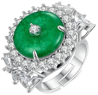 Musihy Damen Ringe, Ring aus grünem Chrysopras und Zirkonia, 21 mm, Silber Grün