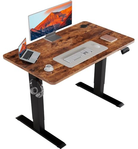 Flamaker Höhenverstellbarer Schreibtisch, Elektrischer Schreibtisch Höhenverstellbar für Steh-Sitz, Computertisch mit Memory-Funktion, Stabiler Tisch Standing Desk, Bürotisch,100 x 60 cm,Braun