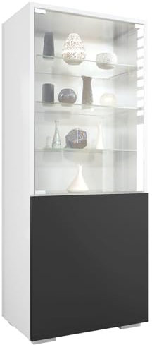 Vladon Vitrine Granada, Armoire Vitrée Made in Germany, avec Porte en Verre et Insert en Verre, Blanc Mat/Noir Mat (50 x 122,5 x 34,5 cm)
