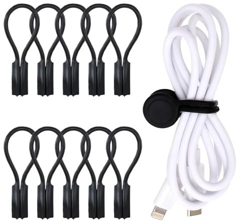 Giantree Magnetic Cable Ties, 10 Pack Reusable Silicone Magnetic Cord Twist Ties, Magnet Strap Ties for Charging Wire Organizer Earphone Cords Wrap Fridge Magnets Storage or Travel(Black)