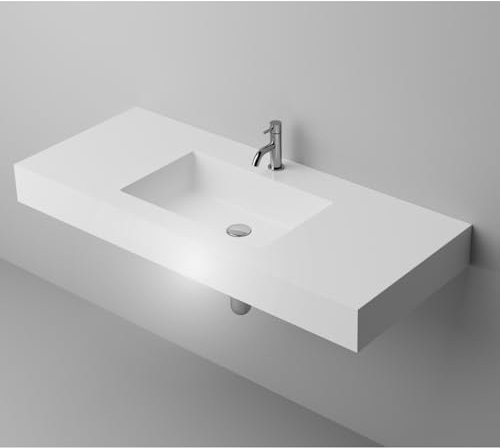 SOULBATH Lavabo sobre encimera de Resina Blanco Mate Medida 80x45,5x12 cm - Encimera para baño con Orificio para Grifo - Lavabo suspendido Colgante de Resina - Lavabo Rectangular