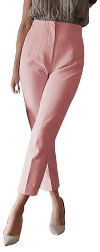 PODOLIXIA Pantalon de costume pour femme 7/8, long, élégant, court, coupe ajustée, pantalon chino taille haute, pantalon de travail, pantalon d'affaires, pantalon de loisirs uni avec plis, rose, XS