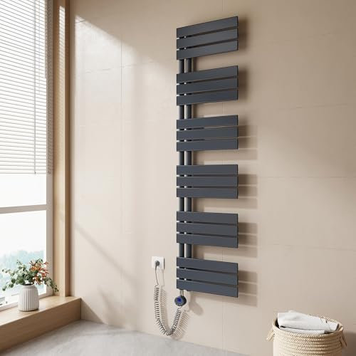 EMKE Sèche-Serviettes Électrique avec Thermostat 160x40cm 800 Watts Anthracite, Sèche-Serviettes Électrique avec Résistance Électrique Inclus avec Minuterie