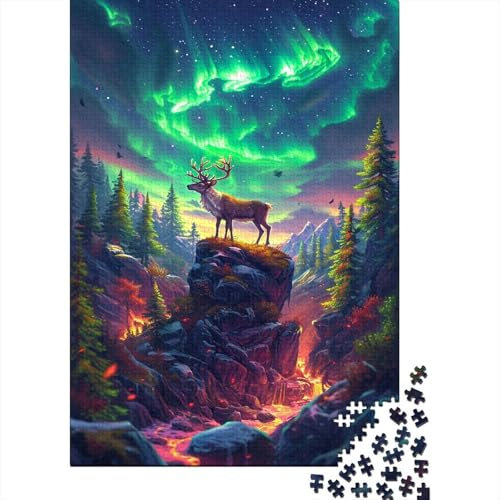 lihuogongsio Rentier 1000 Stück Puzzles Nordlicht Geschicklichkeitsspiel Für Die Ganze Familie DIY Kreative Unterhaltung Schöne Geschenkidee Premium Quality Mehrfarbig 1000pcs (75x50cm)