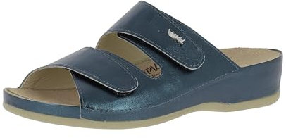 VITAL Vitalette 0612M Wechselfussbett Pantoletten Damen mit Lederfussbett und TPU Sohle | Hausschuhe |80-06 Metall Petrol EU 42