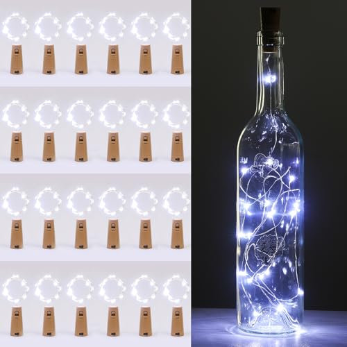 Vighep 24 Pack Wine Lights with Cork, 2M 20LED Copper Wire Bottle Fairy Lights, Battery Operated, DIY for Bedrooms Party Christmas Indoor Decor, Cool White