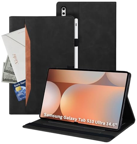 Auslbin Funda de Cuero PU para Samsung Galaxy Tab S10 Ultra 14.9, Tableta de Poléter Adecuada para Tab S10/S9/S8 Ultra/SM-X926C, Estilo de Cuero Clásico, Negro