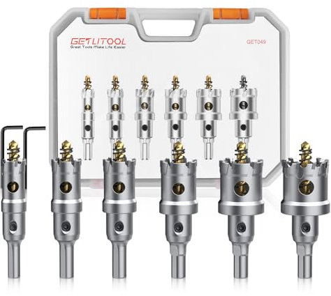 GETLITOOL 6-Pièces Scies Cloches en Carbure de Tungstène TCT 16-32mm Set de Scies pour Acier Inoxydable Métal Dur et Plastique avec 2 Clés en L et Boîte de Rangement