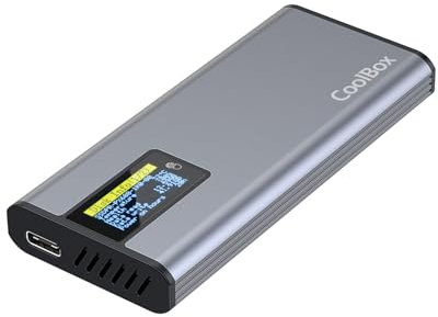 CoolBox Carcasa SSD M2 NMVe y SSD SATA 2.5 con Pantalla Táctil miniChase PS32, USB3.2 10Gbps. Aluminio, Formatos M.2 2242, 2260 y 2280, Soporte UASP. Montaje Sencillo sin Herramientas