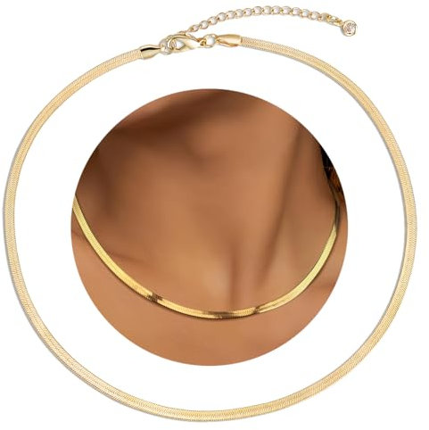 BDEPSTR Kette Gold für Damen, Vergoldete Schlangen Kette, Edelstahl Halskette Fischgräten Kette für Frauen Geschichtete Verstellbare Halskette Schmuck Geburtstagsgeschenk, Stapelbar Halskette Damen