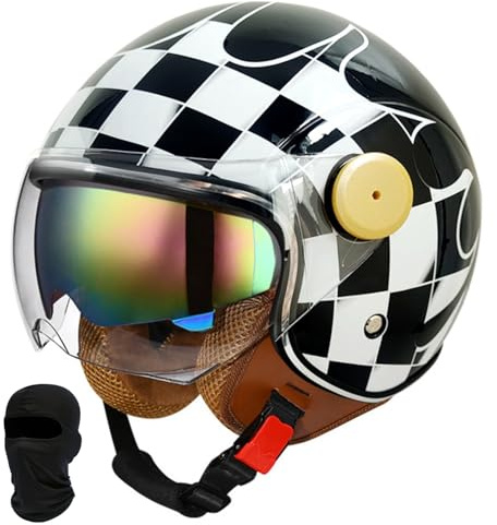 Beyswage 3/4 Rollerhelm Retro Motorrad Helm Jethelm Mit Doppelbrille Komfortfutter Chopper Helm Mit ECE Zulassung Motorradhelm Halbschale Für Erwachsener Herren Damen Vintage Motorradhelm