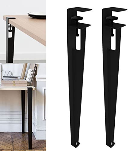 Lot de 2 pieds de table de bar réglables en forme de F pour meubles et consoles - 76 cm - Noir