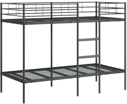 vidaXL Etagenbett ohne Matratze Schwarz 90x200 cm Stahl, Bettgestell, Hochbett, Etagenbett mit Leiter, Bettrahmen, Schlafzimmermöbel