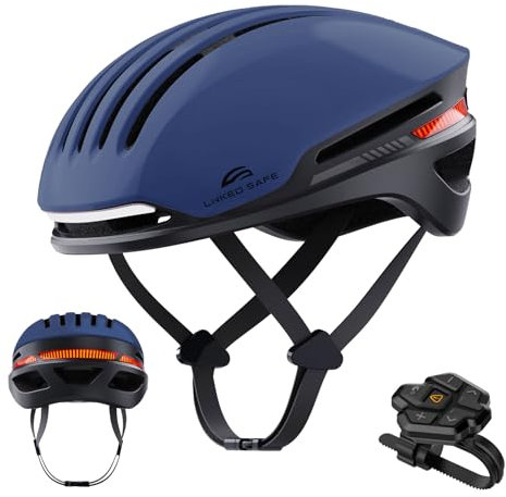 LIZVIE Fahrradhelm mit Bluetooth, intelligenter Fahrradhelm für Erwachsene Männer Frauen mit Lautsprechern, Auto-Bremsblinker, vorderen und hinteren LED-Blinkern, Fernbedienung. (Matte Marine, M/L)