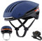 LIZVIE Fahrradhelm mit Bluetooth, intelligenter Fahrradhelm für Erwachsene Männer Frauen mit Lautsprechern, Auto-Bremsblinker, vorderen und hinteren LED-Blinkern, Fernbedienung. (Matte Marine, M/L)