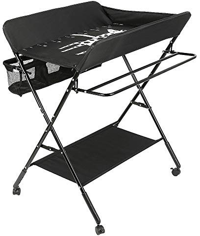 Kedia Wickelkommode klappbar, Babypflegetisch, Baby Wickeltisch, Wickeltisch mit Ablagefächern und Sicherheitsgurt Wickelauflage, Höhenverstellbar (Schwarz-80 * 66 * 98cm)