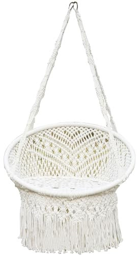 Fauteuil Suspendu Interieur Blanc Balancoire Interieur Capacité 130 kg, Chaise Suspendue Pivotante en Tissé À la Main avec Matériel de Montage, Corde en Coton