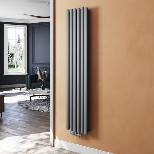 SUNXURY Badheizkörper 357x1800mm Heizkörper Röhrenheizkörper Vertikal Paneelheizkörper Doppellagig mit Multiblock Mittelanschluss Anthrazit