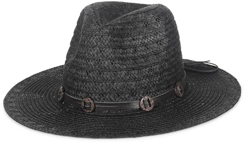 GEMVIE Sombrero Panama para hombre y mujer, ala ancha, sombrero de paja, sombrero fedora con cinta de grogrén, sombrero de bogart, sombrero de verano para el sol, Negro , 56-58