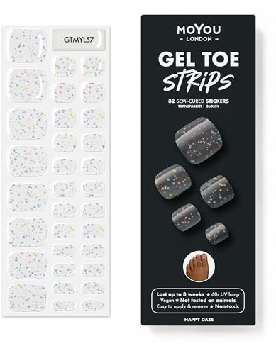 MOYOU LONDON Semi Cured Gel Nail Strips - 32 Pcs. Waterproof Toe Gel Nail Wraps, Cures in Sunlight or UV/LED Lamp, Lasts Up to 2+ Weeks, Stretchable, Easy to Apply & Remove, Vegan & Cruelty-Free