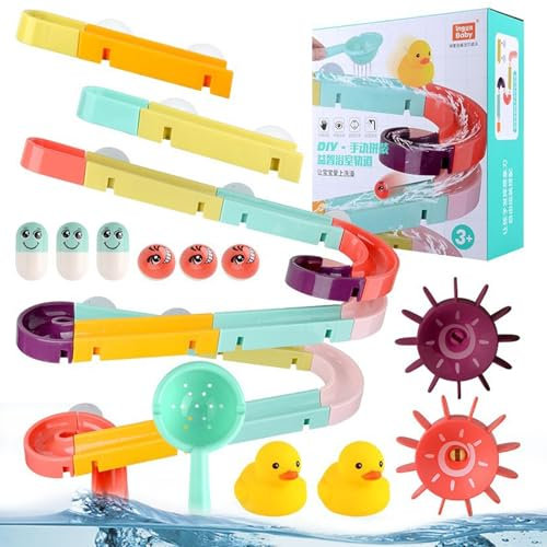 44 Stück Badespielzeug, Kugelbahn Badewannenspielzeug Baby, Badewannen Spielzeug mit Saugnapf, Aufbewahrung Rutsch Badespaß Geschenk für Mädchen Junge ab 3 4 5 6 Jahre