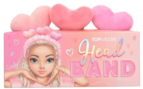 Depesche 13506 TOPModel - Plüsch Haarband Beauty and Me, Kosmetikhaarband in Rosa, mit Herzen, Stirnband für die Hautroutine
