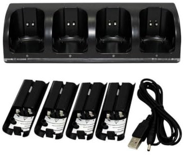 Stazione di ricarica per telecomando Wii, stazione di ricarica con 4 batterie ricaricabili da 2800 mAh, ricarica rapida