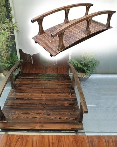 ZIMGOD Teichbrücke Kleine Holzbrücke für Den Gartenteich, Japanische Gartenwegbrücken mit Seitengeländern, Kleiner Steg für Die Landschaftsgestaltung, Einfach zu Montieren(180cm (6ft))