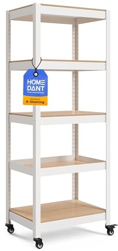 HOMEDANT House Premium-Rollregal Schwerlastregal mit Rollen Kellerregal Lagerregal Haushaltsregal Küchenregal Garagenregal 40 x 60 x 150cm Regal mit Laminat-MDF-Böden verstellbare Ablagen Weiß