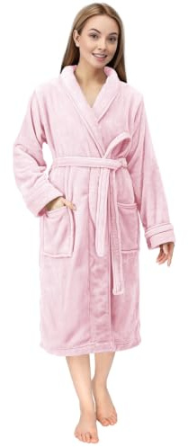 Luxe Doux Robe de Chambre Femme Polaire Col Châle Douillet Peignoir de Bain