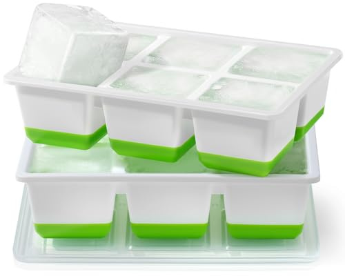 JRISBO Große Eiswürfelform mit Deckel, 6CM BPA Frei Silikon Eiswürfelformen 140ml XXL Grosse Eiswürfelbehälter, Eiswürfel Silikonform Ice Cube Tray für Whisky Cocktail (2 Pack)