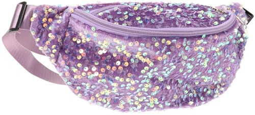 Uonlytech Paquet Bandoulière Paillettes pour Femmes Paquet Portable Polyester Léger Fermeture Éclair Réglable Ville Quotidien Violet Petit Modèle
