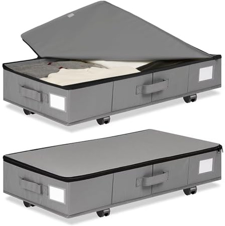 GHIBFBT Lot de 2 grandes commodes de rangement sous le lit - 60 l - Avec 6 roulettes - Tissu Oxford 600D imperméable - Étanche à la poussière - Pour vêtements