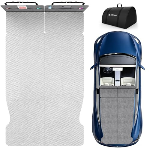 AYAMAYA Memory-Foam-Matratze für Tesla-Modell Y, faltbare Auto-Camping-Matratze mit Kopfstütze & Bettlaken und Aufbewahrungstasche im Lieferumfang enthalten, passend für Tesla Frunk Kofferraum für