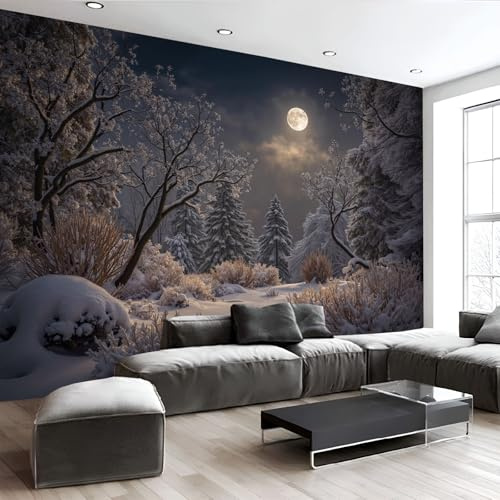 Tapete 3D Fototapete Winterliche Schneeszene 450 X 315 Cm Vliestapete Wandbild Fototapeten, Vlies Tapeten Wandtapete Schlafzimmer, Wohnzimmer, Tv Hintergrund Wand Urwald Wanddeko