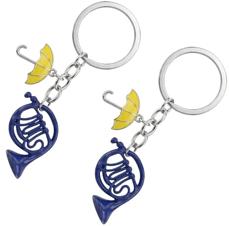 2 Stück Schlüsselanhänger, French Horn Keyrings Inspired by How I Met Your Mother, Blue Horn and Yellow Umbrella Pendant, Dekoratives für Alltag Geburtstag Feiertag Geschenke für Freunde und Familie