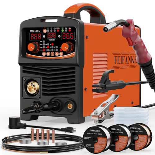 Saldatore MIG pulsato in alluminio 250A 110V/220V, 6 in 1 Gasless Flux Core MIG/Gas MIG (MAG)/Single Pulse MIG/Lift TIG/Stick/2T 4T Spot Multiprocess Welder con Synergic/Manuale Saldatrice di
