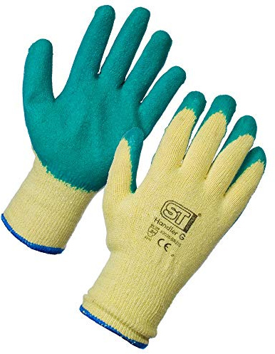 Supertouch Latex Coated Rubber Safety Gloves - 1 Pair - Green - 8/Medium