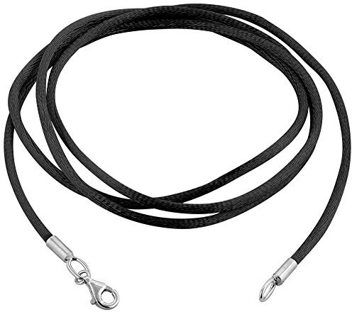 Nenalina Damen Halskette als Seidenband in schwarz, mit Karabiner Verschluss aus 925 Sterling Silber, 803019-1 (60)