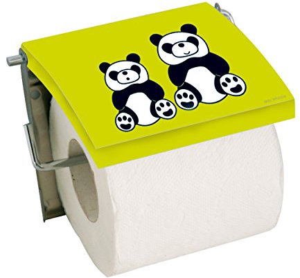 MSV Toilettenpapierhalter Panda, Stahl/MDF, Grün/Schwarz/Weiß, 30 x 20 x 15 cm