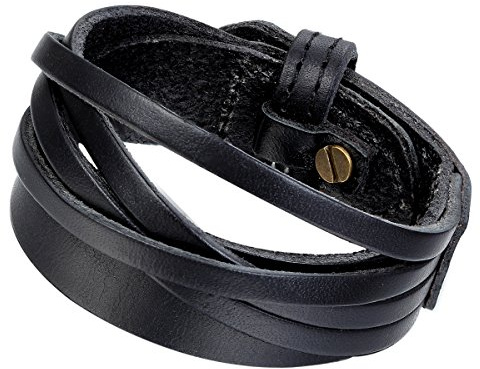 Flongo Lederarmband Männer Groß Armband Herren Armreif, Leder Armband Armreif Manschette Schwarz Braun Verstellbar Motorradfahrer Biker Herren-Accessoires