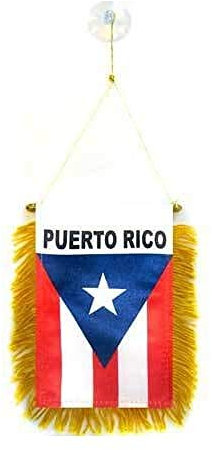 AZ FLAG - Fanion Porto Rico Pour Décoration Voiture Avec Ventouse et Franges Dorées - Mini Drapeau Portoricain - 13x10 cm