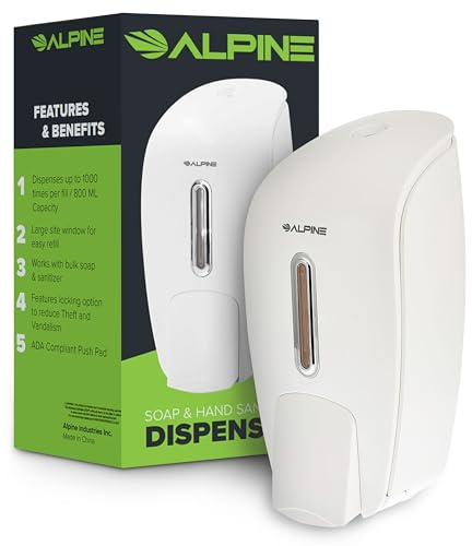 Alpine Industries Seife & Hand Desinfektionsmittel Spender, Oberfläche montiert, 800 ml Fassungsvermögen, ABS-Kunststoff, weiß, 27 oz (800ml)