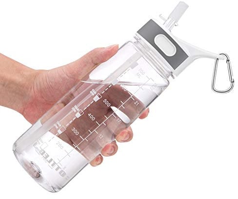 VENNERLI Water Bottle with Straw and Time Marking, Sports Water Bottle BPA Free Leak Proof Dishwasher Safe Reusable Tritan Drinks Bottle Durable Motivational for Adults Outdoor 800ml (Clear, 800ml)
