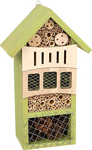 Hôtel à insectes Verdure en bois avec dispositif de suspension pratique, aide d’hivernation et couvée pour insectes, décoration jardin