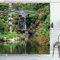 ABAKUHAUS Natur Duschvorhang, Wasserfall Garten, Stoffliches Gewebe Badezimmerdekorationsset mit Haken, 175 x 200 cm, Grün Weiß