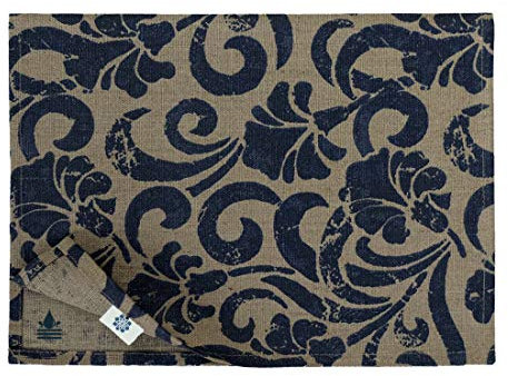 Linen & Cotton Tischsets Platzsets Stoff Tischmatte Florian - 100% Leinen, Beige Blau (30 x 45cm, 2 Stück) Vintage Platzdeckchen Abwaschbar Wasserdicht Rechteckig Blumen für Home Küche Garten Outdoor