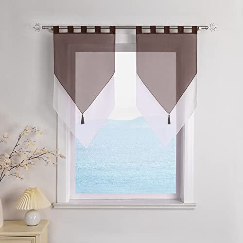 ESLIR Scheibengardinen Modern Bistrogardine küche Gardinen mit Schlaufen Transparent Vorhänge Voile Kaffee BxH 60x90cm 2 Stück