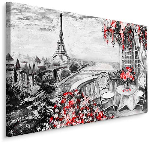 Muralo Bilder Stadt 30 x 20cm Bild auf Leinwand Wandbild Kunstdruck Paris Cafe Eiffelturm Leinwandbilder Schlafzimmer Wohnzimmer Wanddekoration Design Wand Bild Panorama Architektur